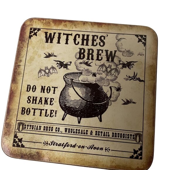 Vintage Halloween Potion Coaster Set With Wool Of Bat Hemlock Root Witches Brew - Picture 3 of 8
